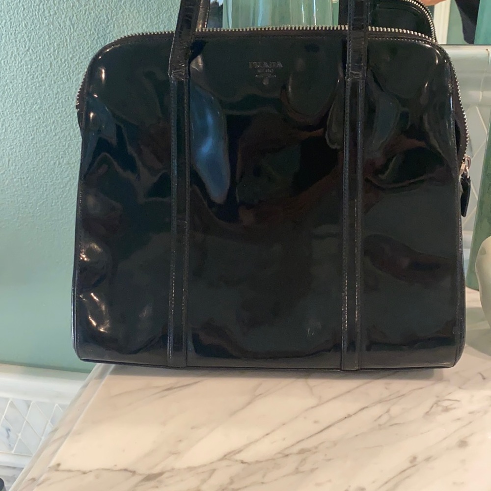 PRADA double strapped shoulder bag Patent - used - some scratches on patent